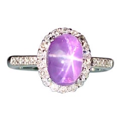 2.42 Ct Purple Star Sapphire and Diamond Ring in 18k White Gold