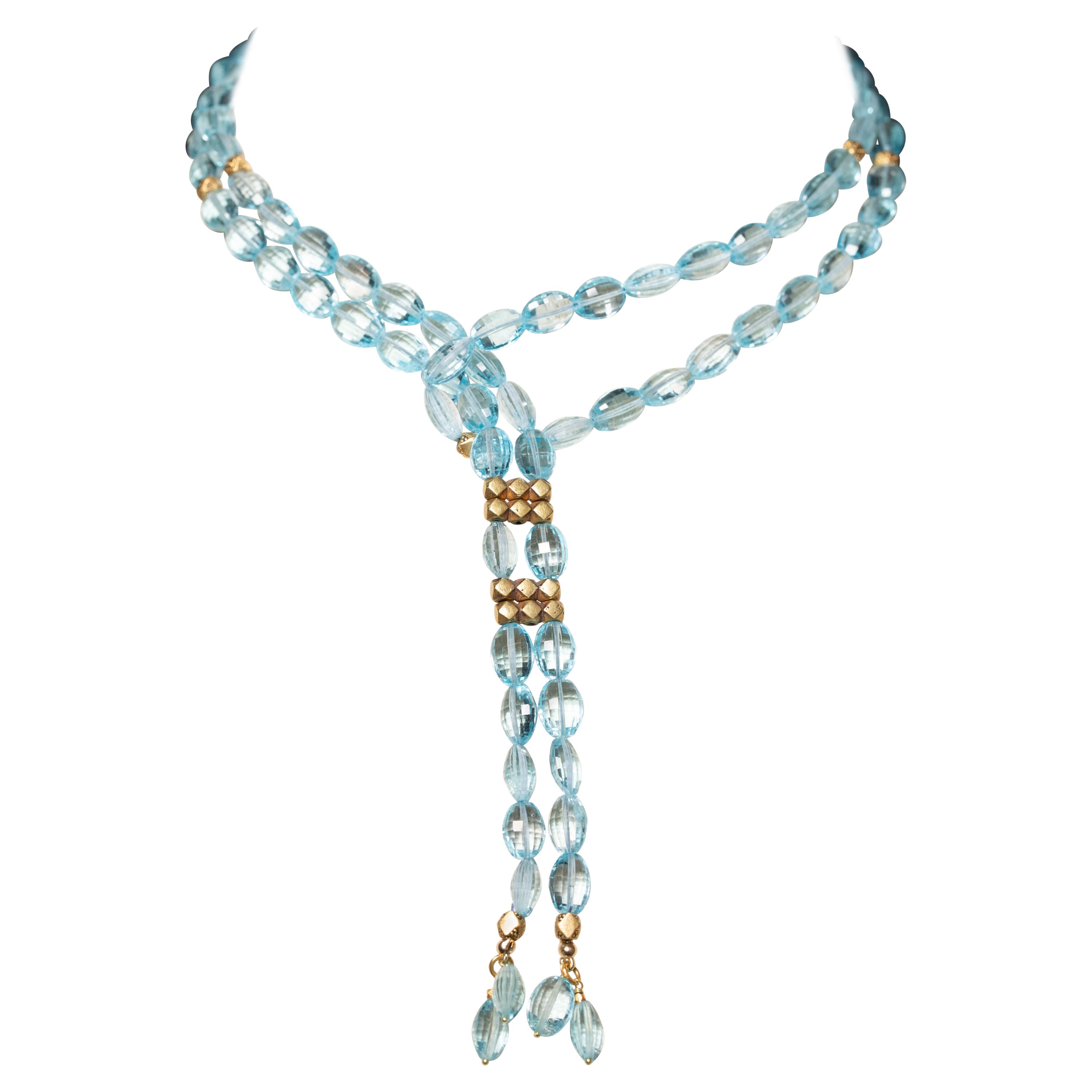 Blue Topaz and 22K Gold Lariat Rope Necklace by Deborah Lockhart Phillips