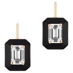 Goshwara Rock Crystal Emerald Cut with Black Enamel and Lever Back Earrings