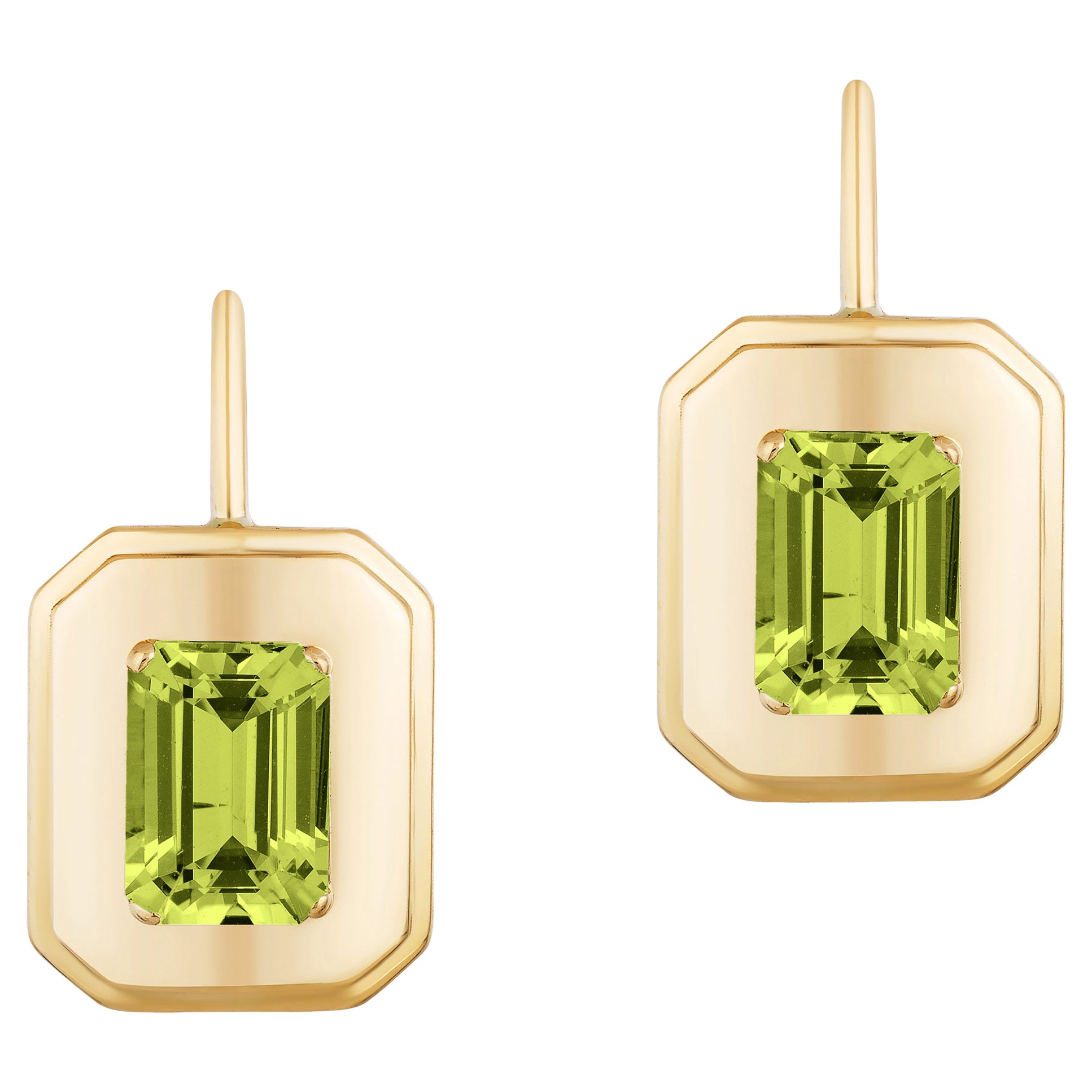 Goshwara Peridot Emerald Cut and Lever Back Earrings