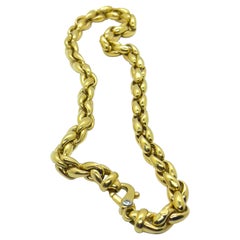Vintage Chunky Chain Necklace 18 Karat Yellow Gold Diamond
