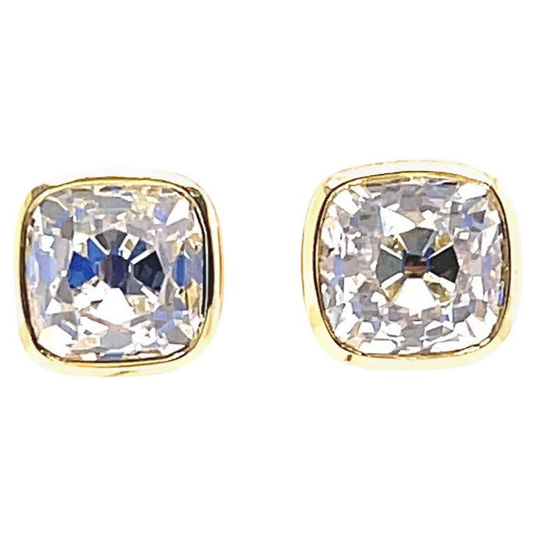 Custom GIA 7.25 Carat Total Weight Old Mine Cut Diamonds 18k Gold Studs