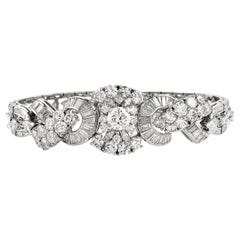 Vintage 18.10cts Diamond Platinum Floral Swirl Bracelet