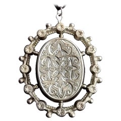 Victorian Silver Pendant, Aesthetic Engraved, Conversion