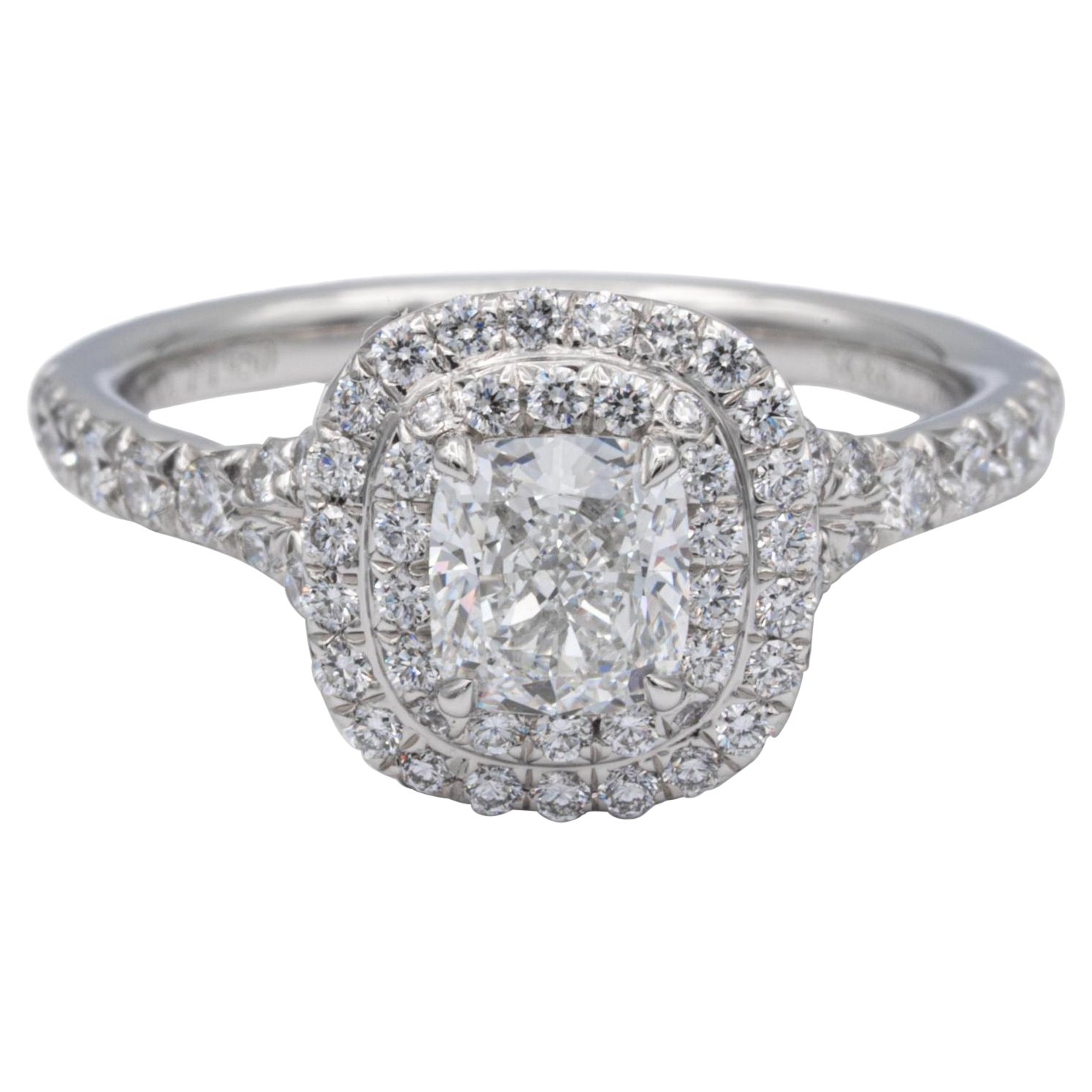 Tiffany & Co. Double Soleste Platinum Diamond Engagement Ring 0.86 Carats Total