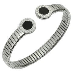 Bulgari Tubogas Black Onyx Stainless Steel Bangle Bracelet