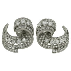 Fabulous Retro 1940s Diamond Platinum Clip-On Brooch Earrings