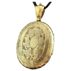 Antique Victorian Silver Gilt Locket Pendant, Garter Belt, Floral Engraved