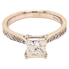 Certified 1.12 Carat Princess Cut Diamond Ring with Side Diamonds in White Gold