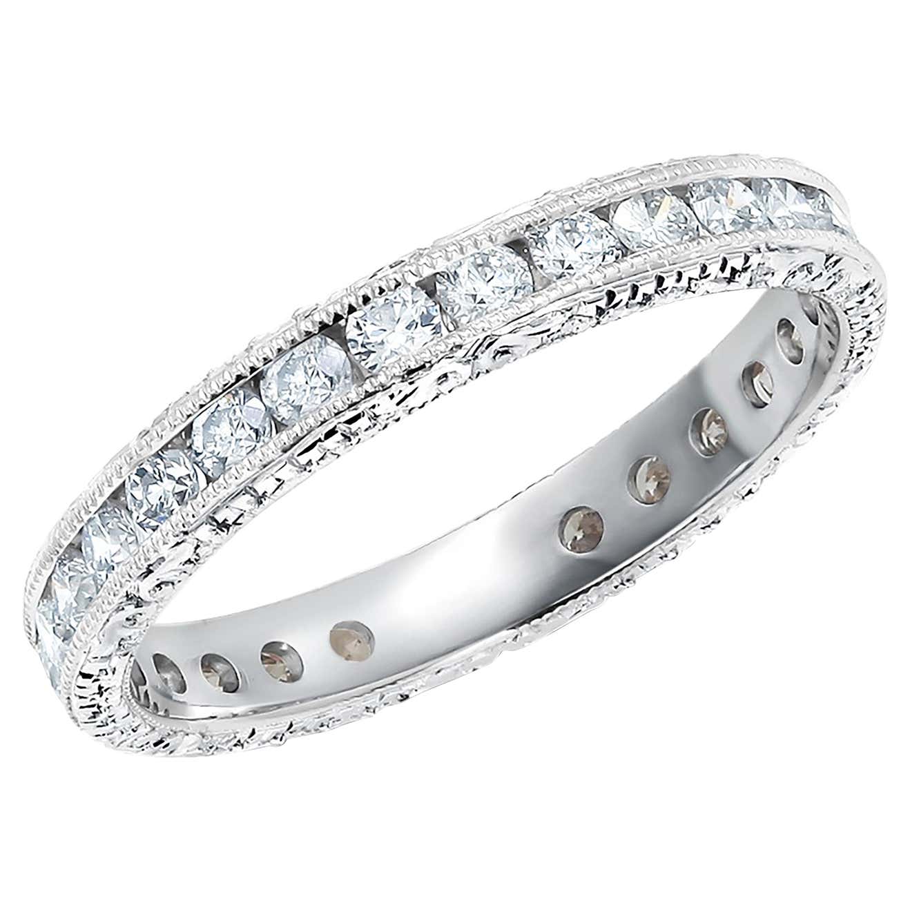 Platinum Channel Set Diamond Eternity Band with Old Master Hand ...