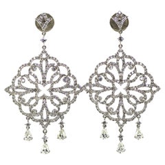 3.14Ct Art Deco Diamond Dangle Drop Earring in 18K White Gold