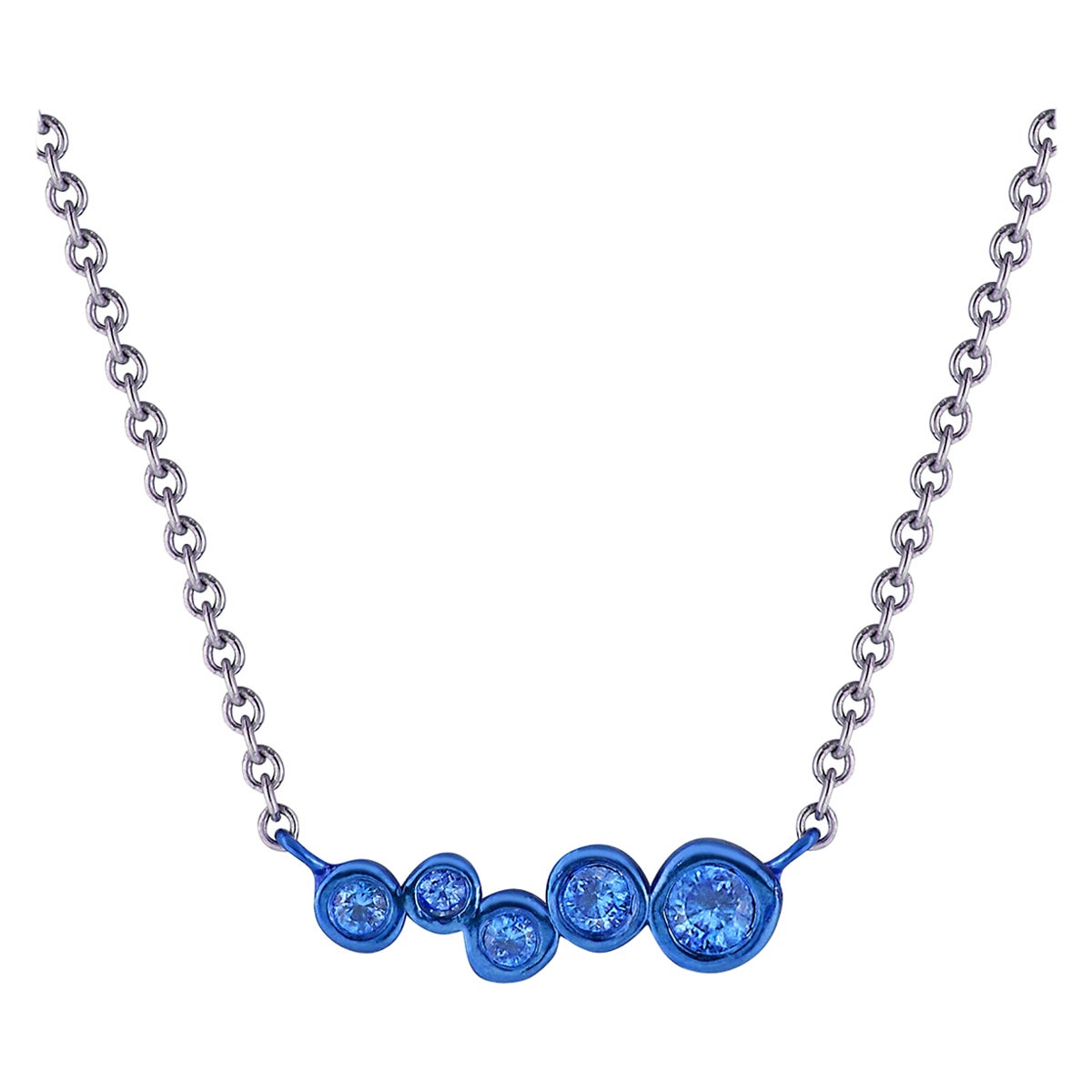 Blue Coated Silver Bar Pendant with 0.15 Carat Blue Sapphires Hi June Parker For Sale