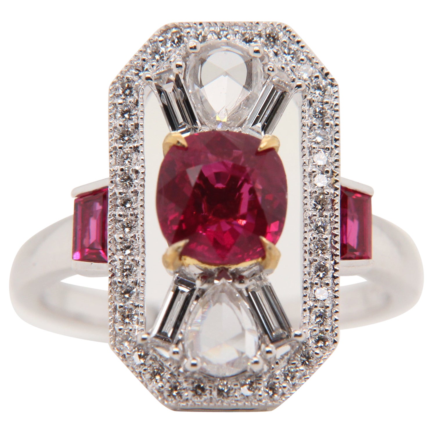 For Sale:  GRS Pigeon Blood 1.44 Carat Burmese No Heat Ruby and Diamond Ring in 18K Gold 2