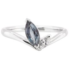 0.73 Carat Natural Color-Change Alexandrite and Diamond Ring Set in Platinum