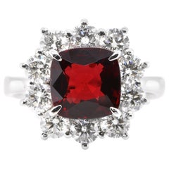 2.64 Carat Natural Red Spinel and Diamond Halo Ring Set in Platinum