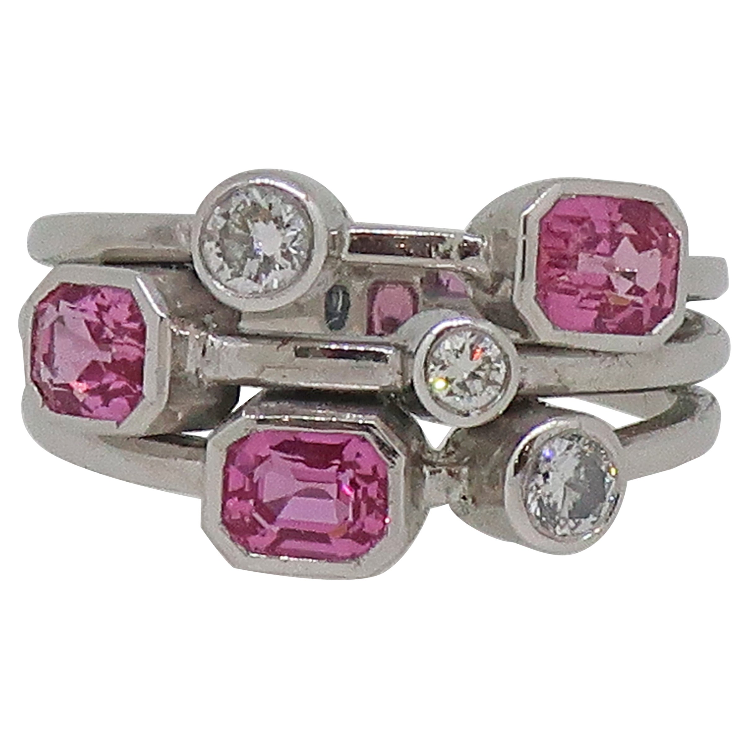 Pink Sapphire & Diamond Cluster Ring 18 Karat White Gold For Sale