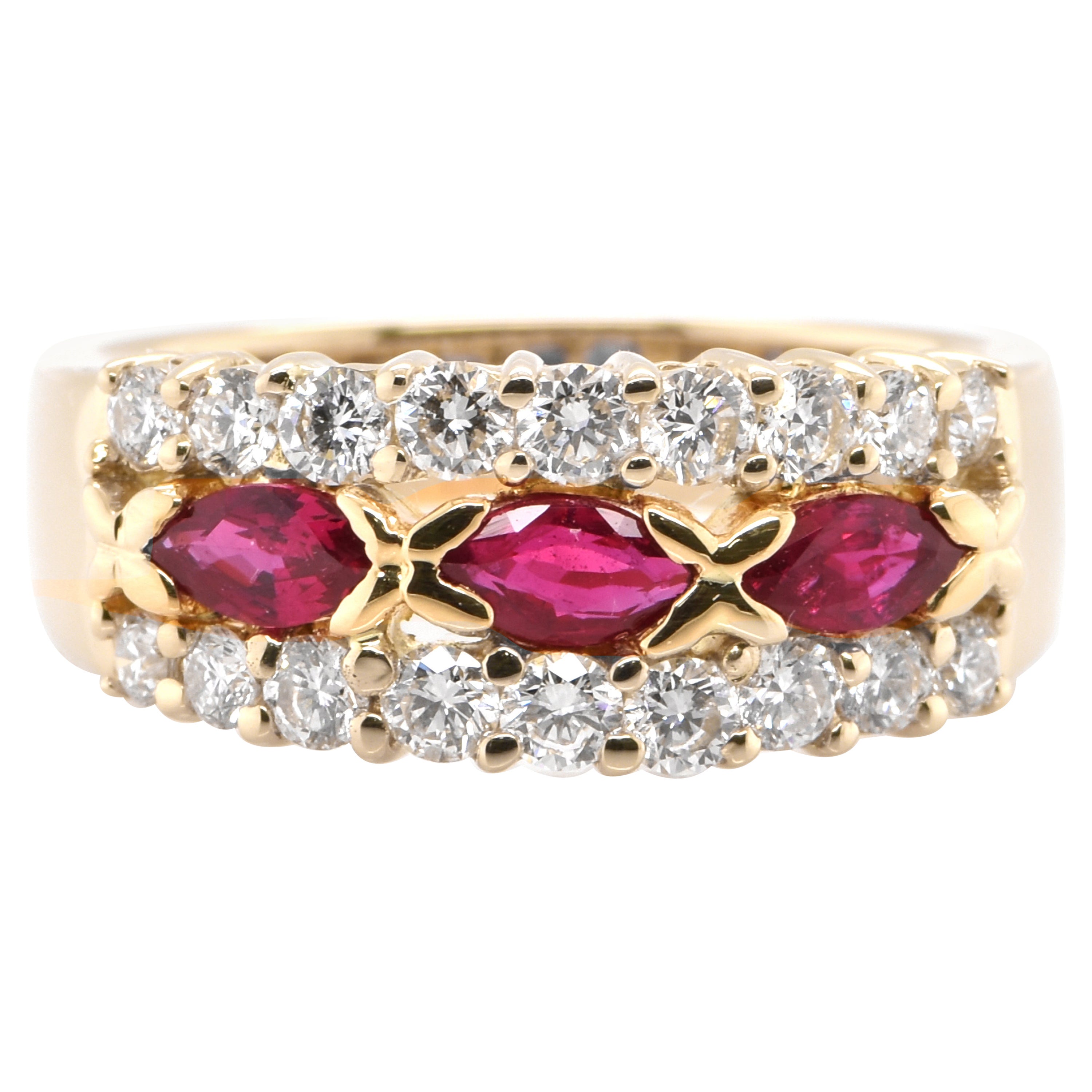 0.72 Carat Natural Ruby and Diamond Half-Eternity Ring Set in 18 Karat Gold For Sale