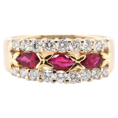 0.72 Carat Natural Ruby and Diamond Half-Eternity Ring Set in 18 Karat Gold