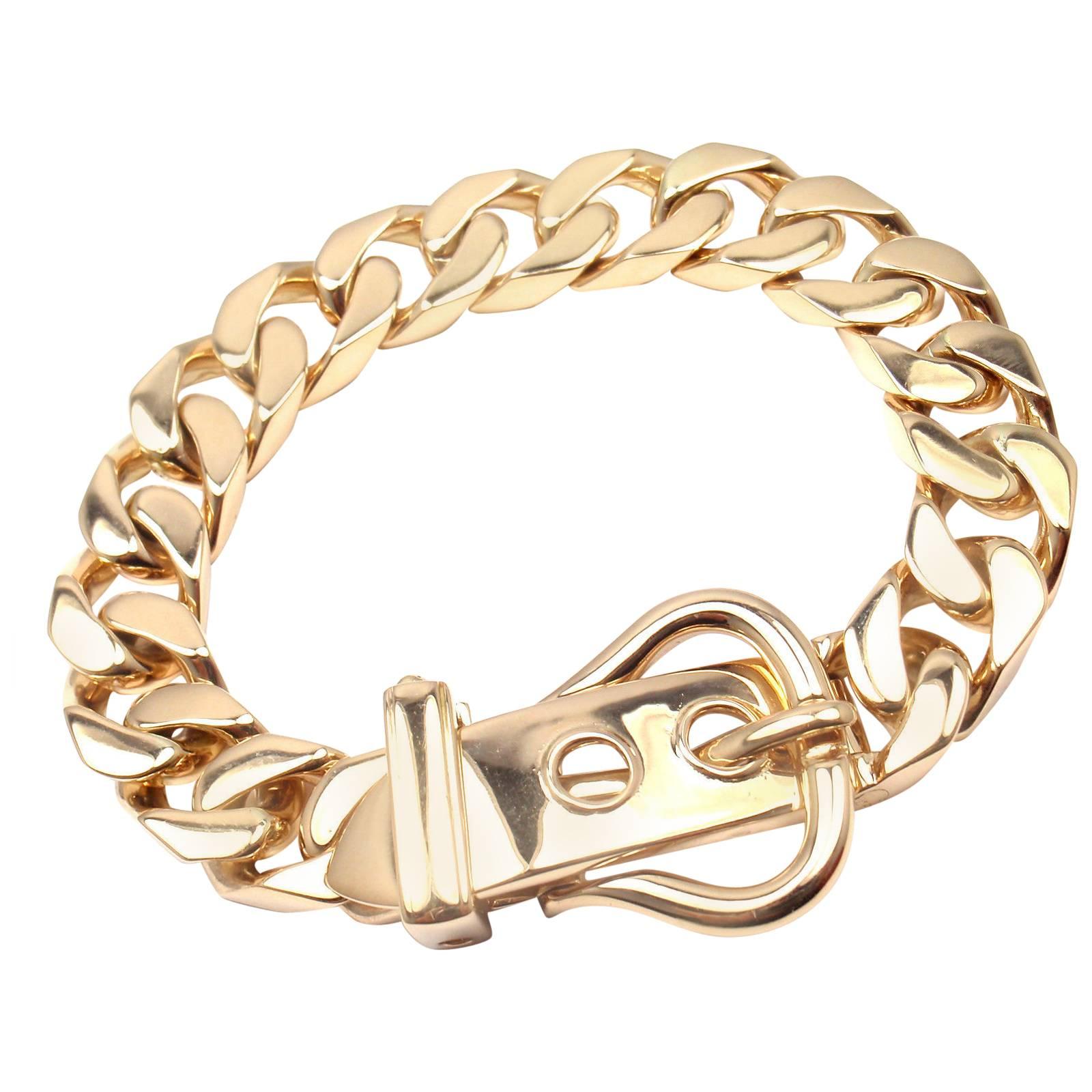 Hermes Gold Curb Link Chain Large Buckle Bracelet