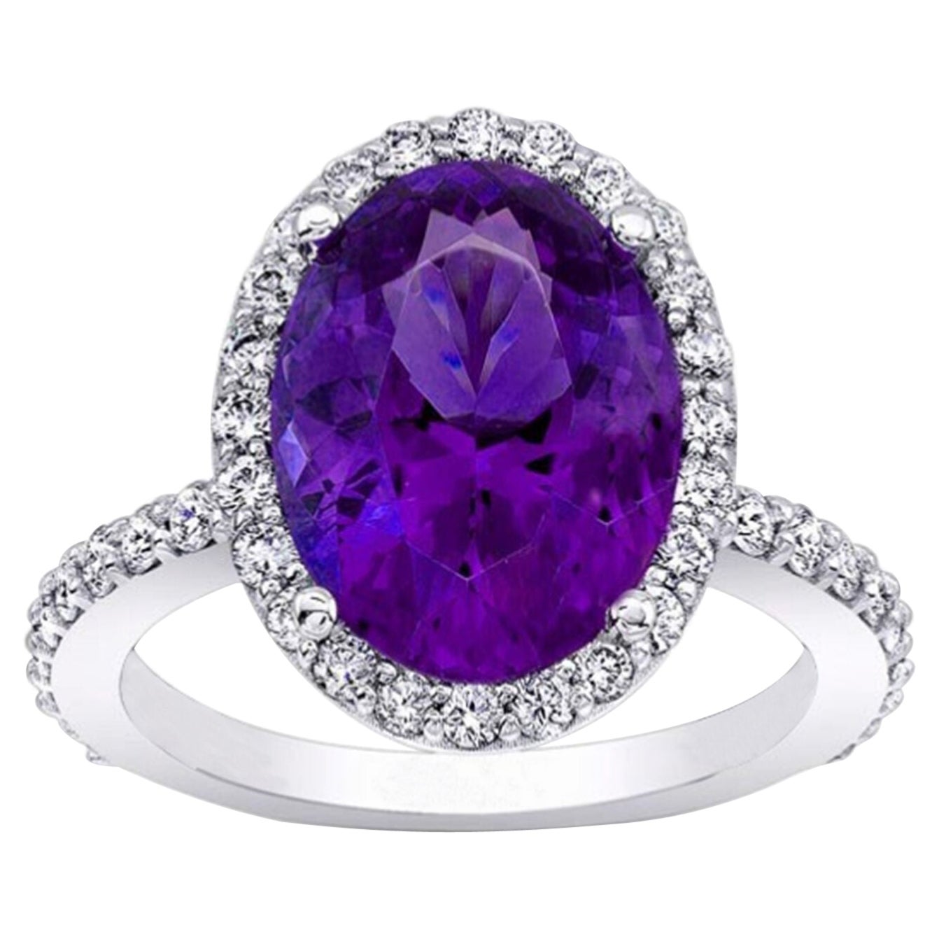 4.13 Carat Amethyst Diamond Ring 14 Karat White Gold  For Sale