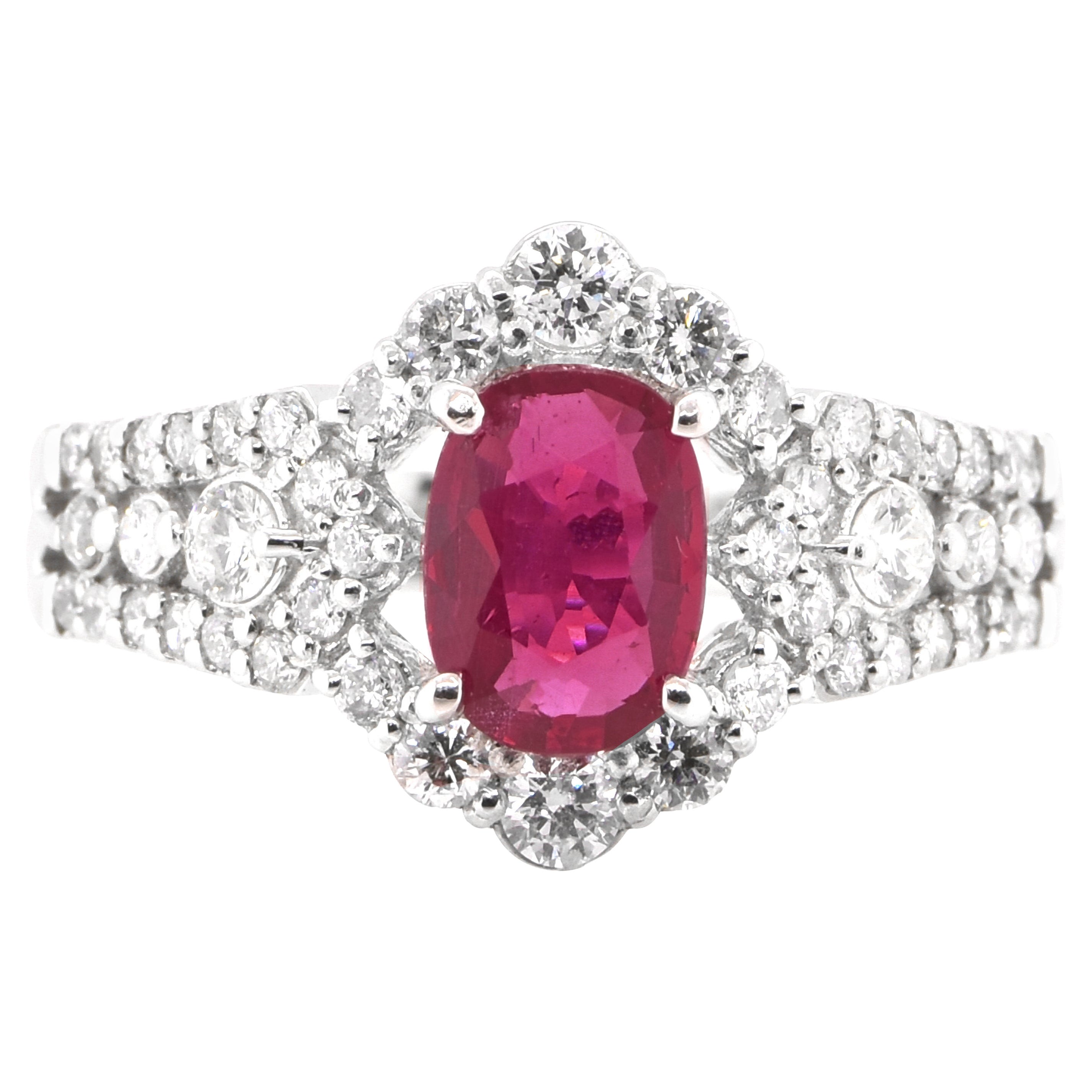 GIA Certified 1.01 Carat Natural Unheated Ruby and Diamond Ring Set in Platinum