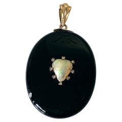Antique Onyx, Diamond & Opal Mourning Locket