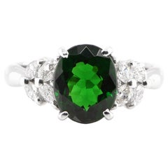 2.45 Carat Natural Tsavorite Garnet and Diamond Engagement Ring Set in Platinum