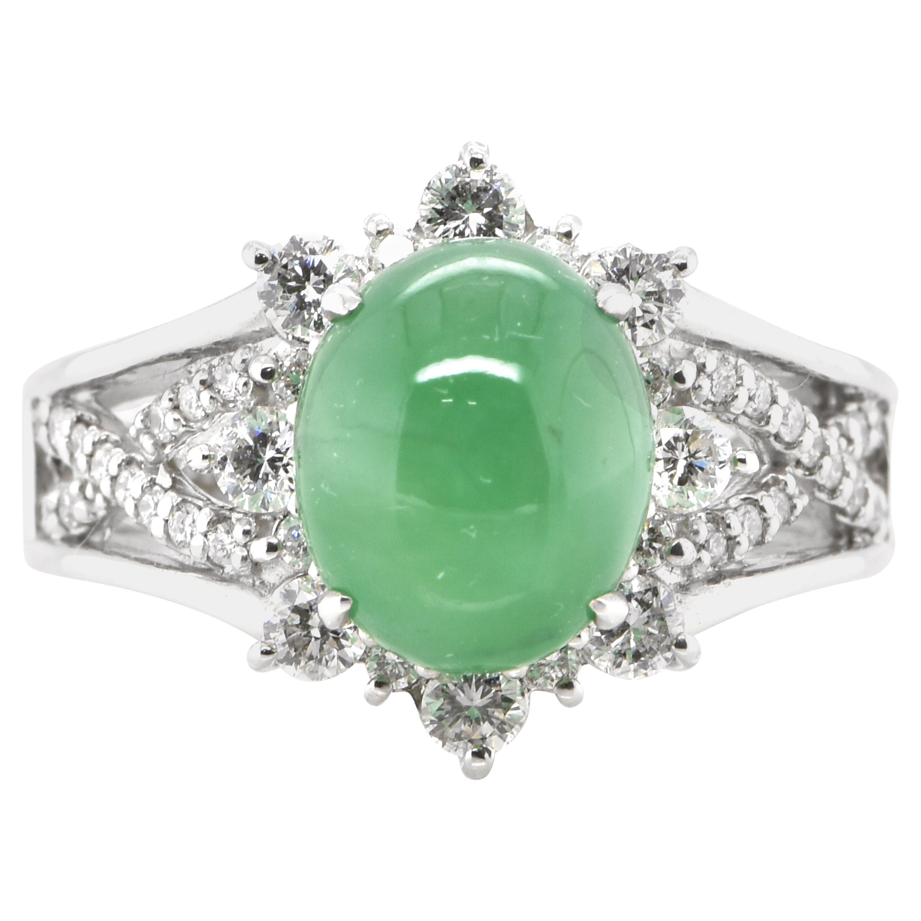 4.10 Carat Natural Apple Green Jadeite and Diamond Cocktail Ring Set in Platinum