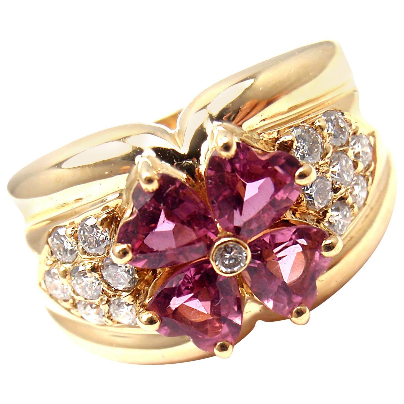 Van Cleef & Arpels Pink Sapphire Diamond Gold Flower Ring