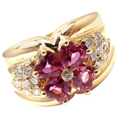 Van Cleef & Arpels Pink Sapphire Diamond Gold Flower Ring 7