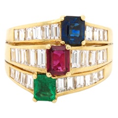 Ruby Sapphire Emerald and Diamond Band Ring by Kern