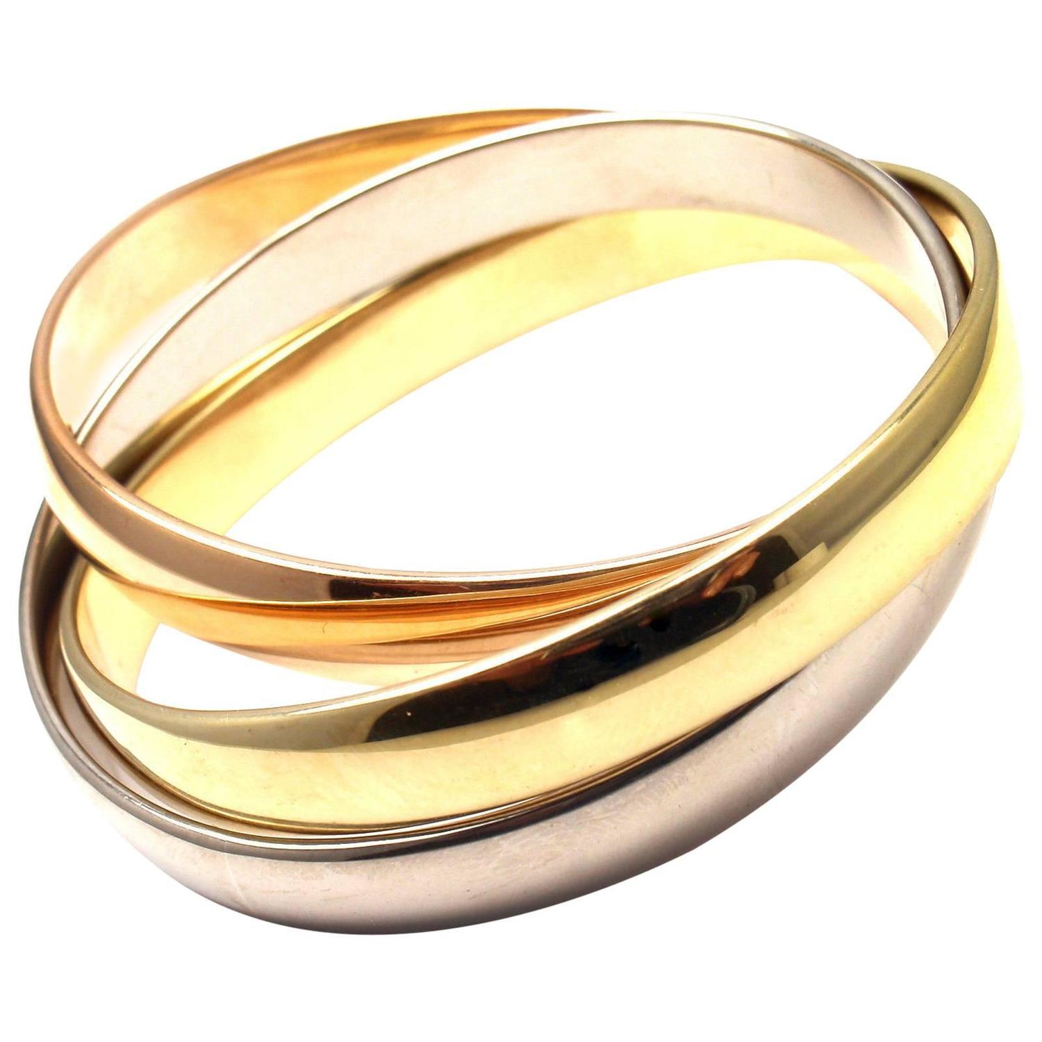 Cartier Trinity Rolling Large Model Tricolor Gold Bangle Bracelet at