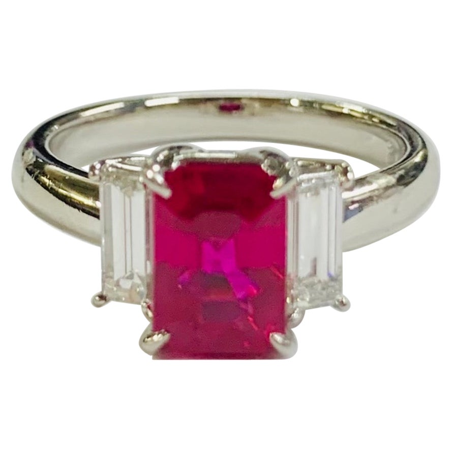 GIA Certified 2.11 Carat Burmese Ruby and Diamond Platinum Ring 