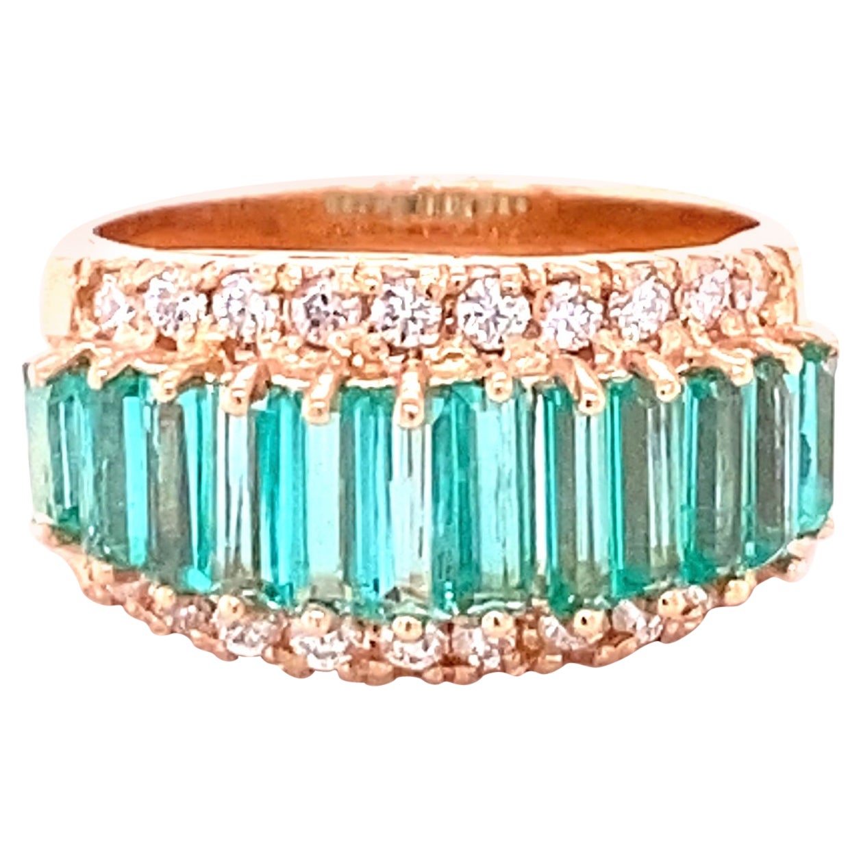 2.61 Carat Emerald Diamond 14 Karat Rose Gold Ring For Sale