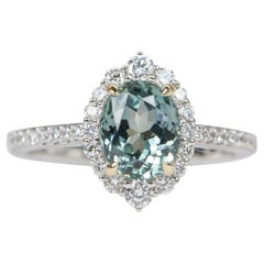 2.45ct Blue Green Montana Sapphire Diamond Halo 14K White Gold Engagement Ring