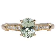 1.14ct Mint Green Montana Sapphire 14K Yellow Gold Engagement Ring Diamond Band