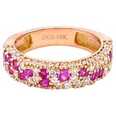 1.44 Carat Pink Sapphire Diamond Bridal Band 18 Karat Rose Gold