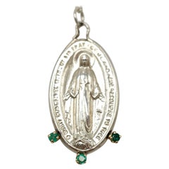 Chaîne collier médaillon pendentif médaille d'argent émeraude Vierge Marie J Dauphin