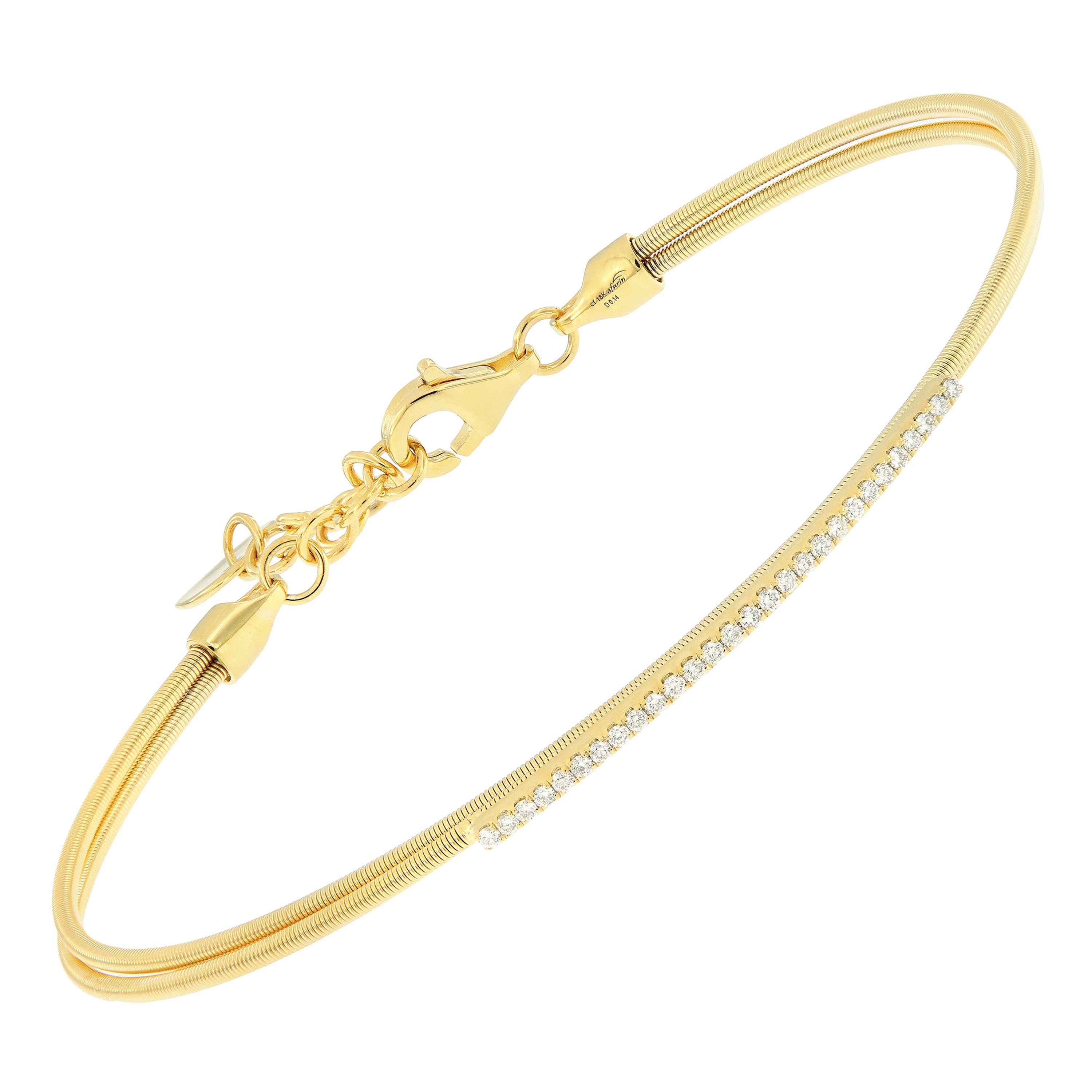 18 Karat Yellow Gold Double Wire Diamond Cuff Bracelet For Sale