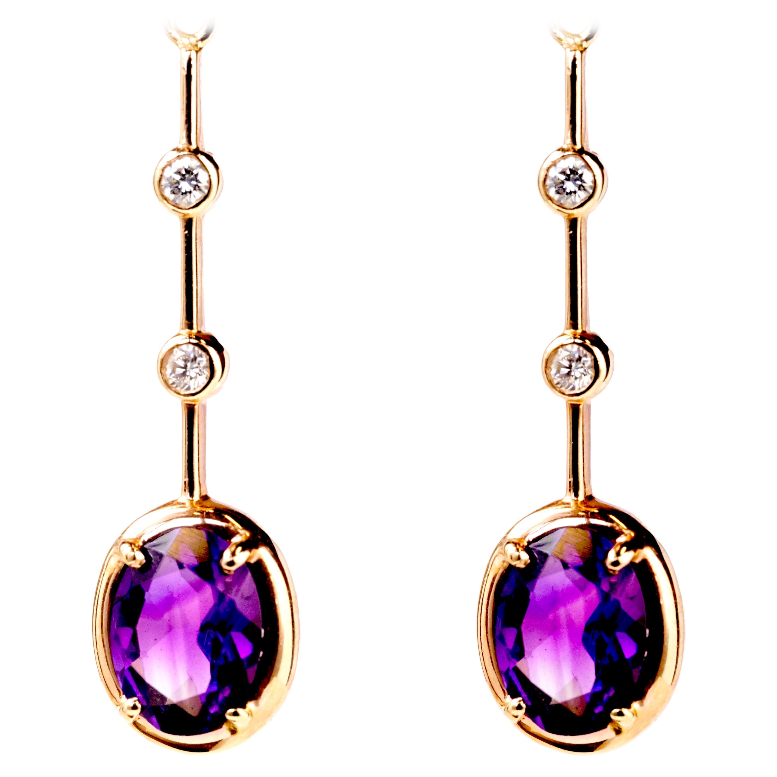 Rose Gold Amethyst and Diamond Earrings  For Sale