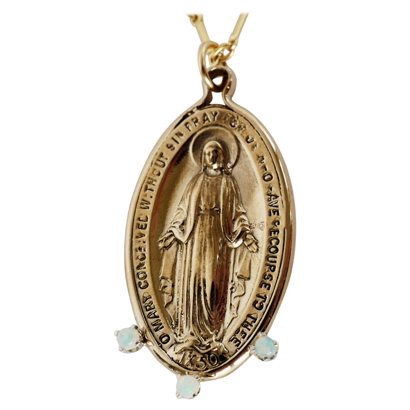 Kette Halskette Medaille Jungfrau Maria Miraculous Opals Oval Anhänger Bronze J Dauphin