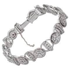 Jabel Antique Filigree Diamond Cluster Bracelet 18K White Gold with Floral Motif