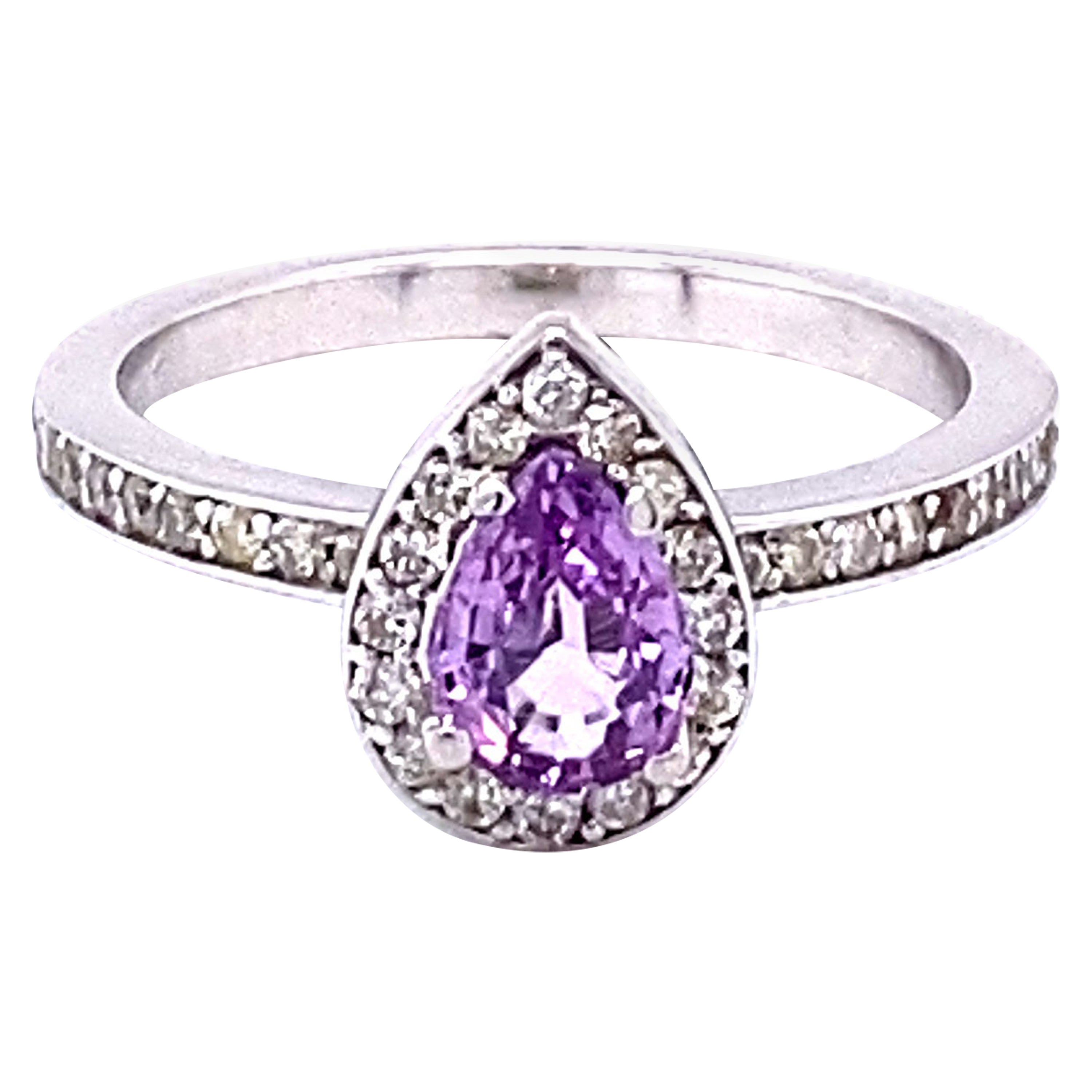 1.02 Carat Pink Sapphire Diamond 14 Karat White Gold Engagement Ring For Sale