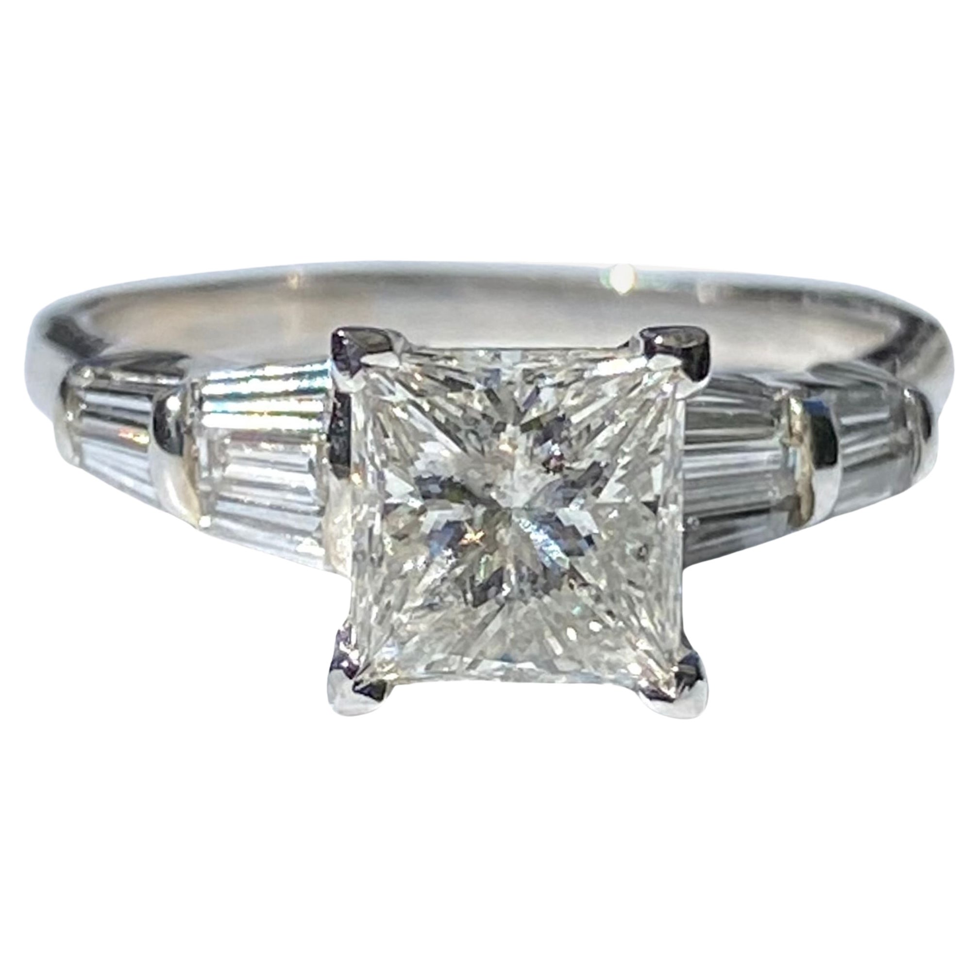 Retro-Era 1.60 Carat Princess-Cut Diamond 14K White Gold Engagement Ring For Sale