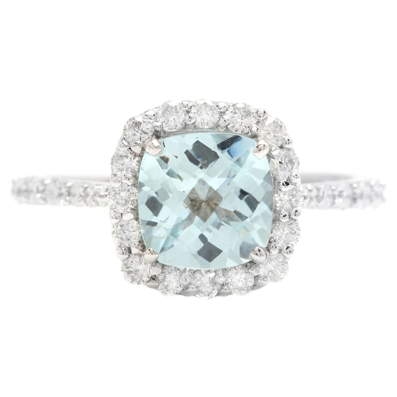 2.05 Carats Natural Aquamarine and Diamond 14K Solid White Gold Ring For Sale
