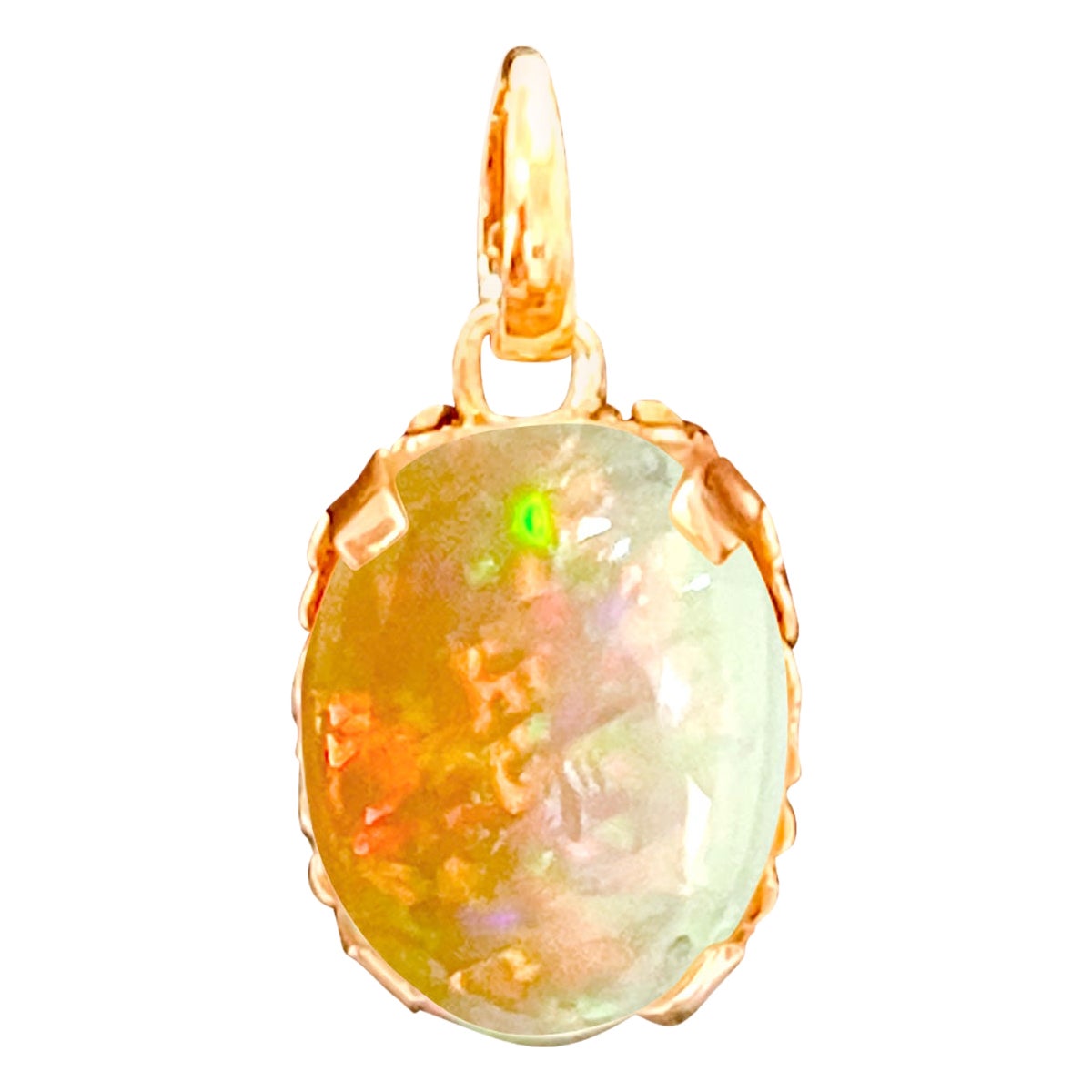 9 Carat Oval Ethiopian Opal Pendant / Necklace 18 Karat + 18 Kt Gold Chain