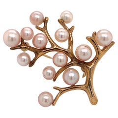 Mikimoto Estate Akoya Pearl Tree of Life Brooch Pin 14k Gold