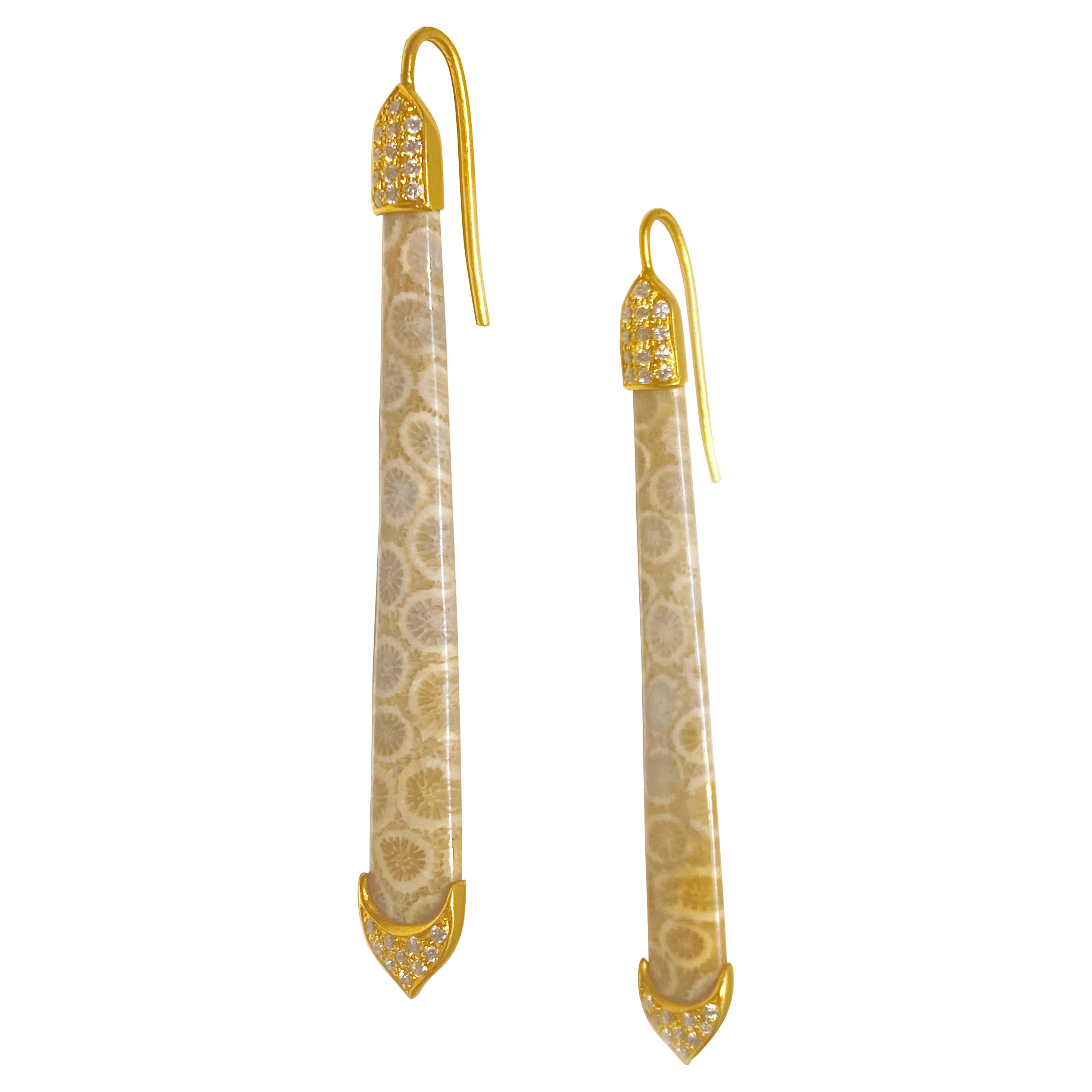 Lauren Harper Fossilized Coral Earrings with Diamonds in 18K Yellow Gold