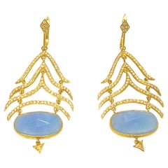 Lauren Harper Blue Jade, Diamonds and 18K Yellow Gold Earrings