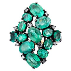 Used Nigaam 5.9Cts. Emerald and Diamond Victorian Cluster Ring